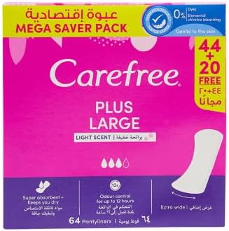 Carefree Daily Panty Liners, Large, Unscent, Pack of 64