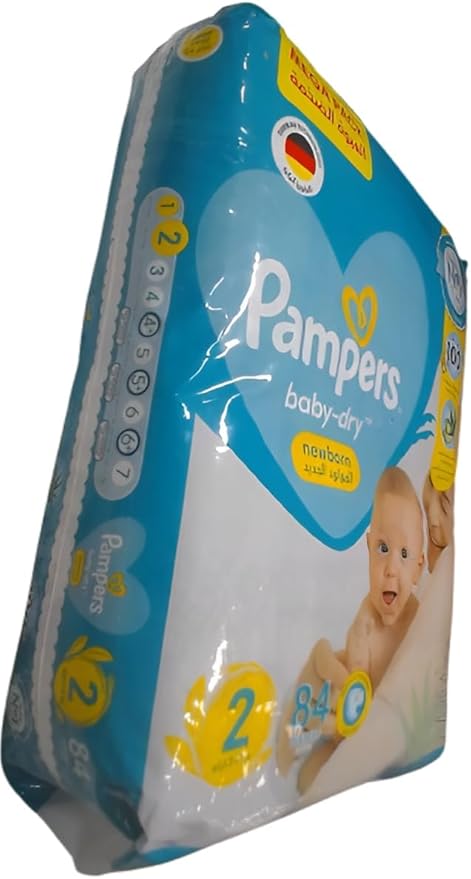 Pampers Baby-Dry Newborn Taped Diapers with Aloe Vera Lotion, up to 100% Leakage Protection, Size 2, 3-8kg, Jumbo Pack, 84 Count