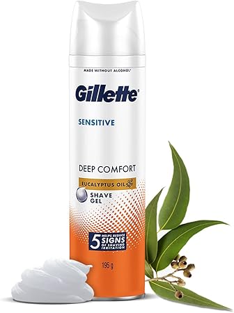 Gillette SENSITIVE SHAVING GEL, DEEP COMFORT WITH ALOE VERA| 0% PARABENE|200ML, White