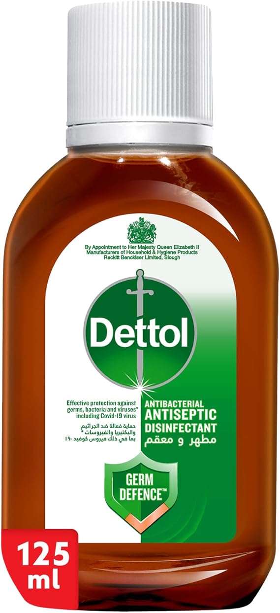 Dettol Antiseptic Antibacterial Disinfectant Liquid for Effective Germ Protection & Personal Hygiene, Used in Floor Cleaning, Bathing and Laundry 125ml
