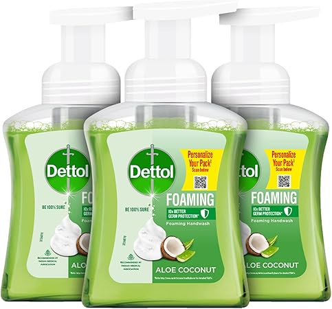 Dettol Foaming Handwash Pump - Aloe Coconut (Pack of 3-250ml each) | Rich Foam | Moisturizing Hand Wash | Soft on Hands