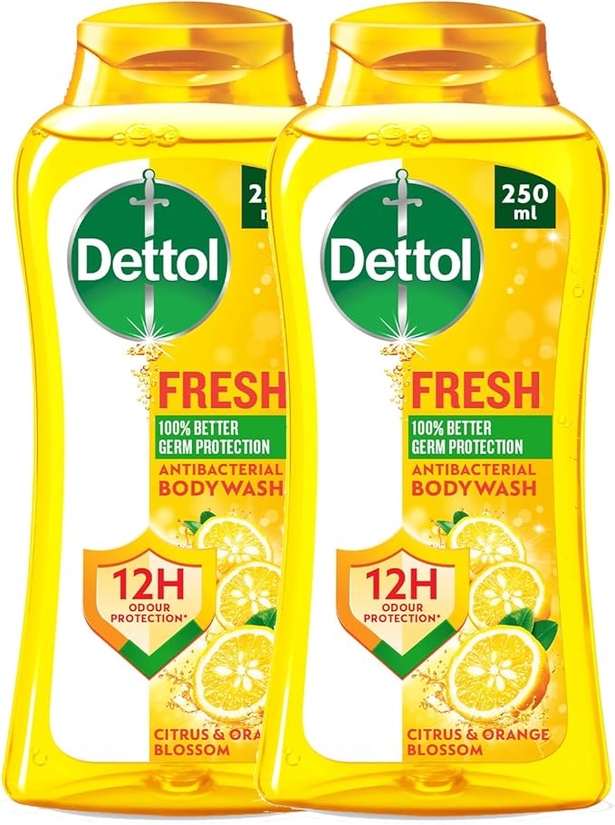 Dettol Fresh Showergel & Bodywash, Citrus & Orange Blossom Fragrance for Effective Germ Protection & Personal Hygiene, 250ml (Pack of 2) (Packaging may vary)