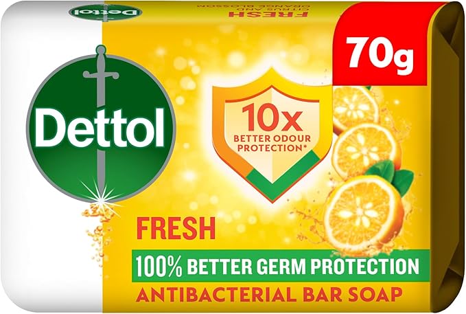 Dettol Fresh Anti-Bacterial Bathing Soap Bar for effective Germ Protection & Personal Hygiene, Protects against 100 illness causing germs, Citrus & Orange Blossom Fragrance, 70g, Pack of 1