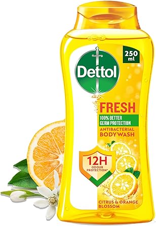 Dettol Fresh Showergel & Bodywash, Citrus & Orange Blossom Fragrance for Effective Germ Protection & Personal Hygiene, 250ml (Packaging may vary)