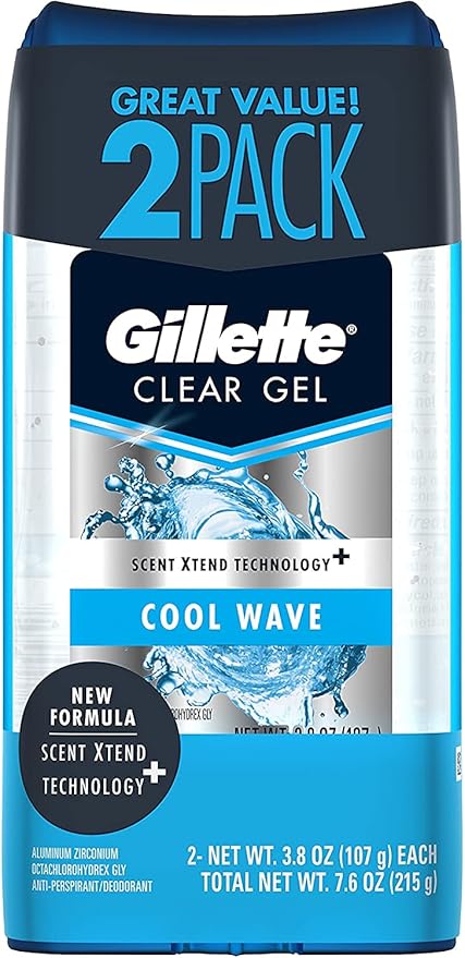 Gillette Endurance Antiperspirant/Deodorant, Cool Wave Clear Gel, 3.8 Ounce (Pack of 2)