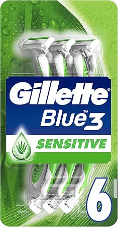 Gillette Blue 3 Sensitive Men Disposable Razors, 6 Count