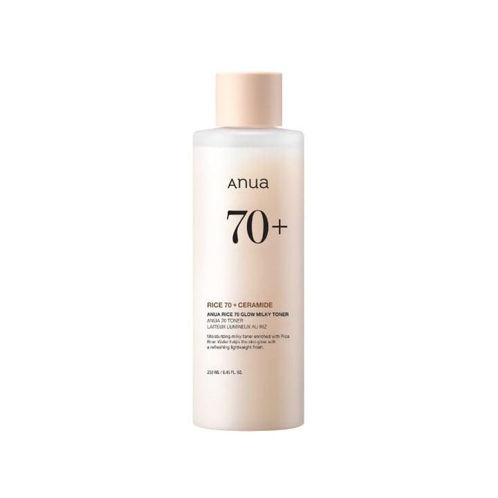 ANUA Rice 70 Glow Milky Toner, for Glass Skin, Rice Water, Niacinamide, Ceramides, Panthenol, Non comedogenic, Fungal Acne Safe, Korean Skin Care, 250ml/8.45fl.oz.