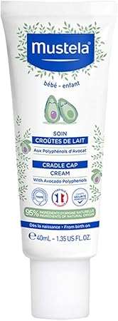Mustela Baby Cradle Cap Cream - Newborn safe - with Natural Avocado - Paraben Free & Fragrance Free - 40ml