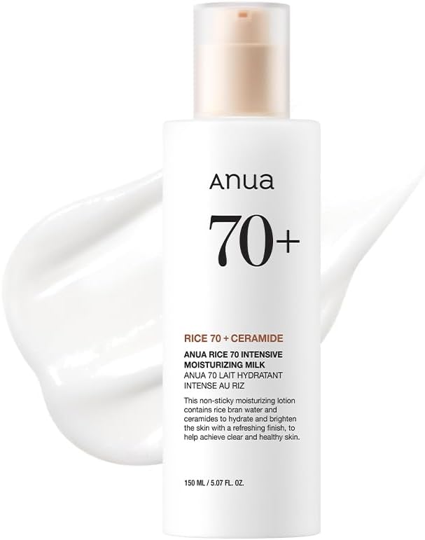 ANUA Rice 70 Intensive Moisturizing Milk, Lotion for Deep Hydration and Nourishing, Glowy Glass Skin, Rice Water, Niacinamide, Ceramides, Lightweight, Korean Skincare, 150ml/ 5.07 fl.oz.