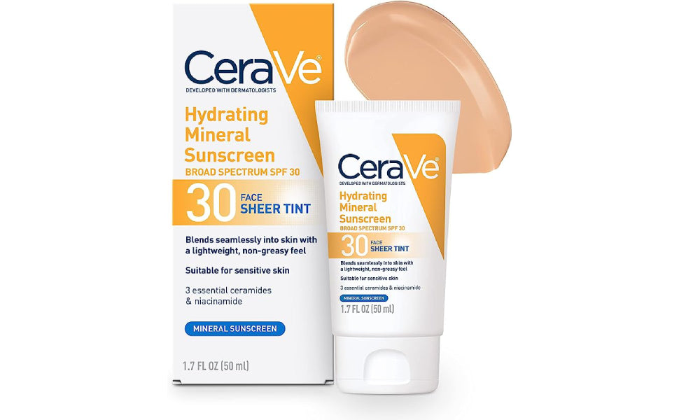CeraVe HYDRATING MINERAL SUNSCREEN BROAD SPECTRUM SPF30 30 FACE SHEER TINT 3 FL OZ