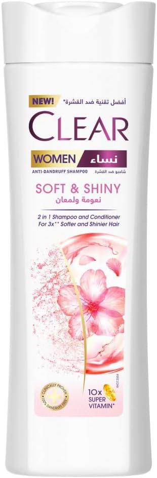CLEAR 2in1 Shampoo & conditioner for women, anti dandruff shampoo, Soft & Shiny, for 3x** softer & shinier hair, 400ml