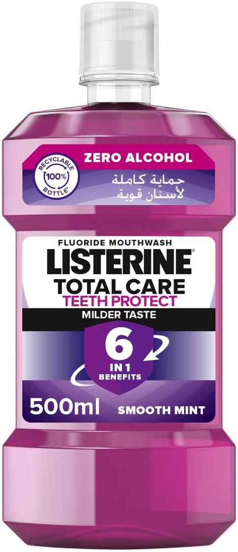 Listerine Total Care Breath Freshening Mouthwash, kills 99% of germs that cause plaque and bad breath, when used twice daily, 500 ml