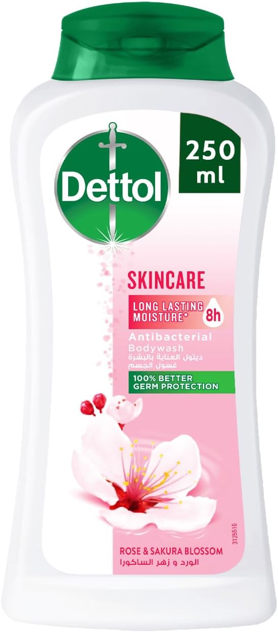 Dettol Skincare Shower Gel & Body Wash, Rose & Sakura Blossom Scent, 250ml