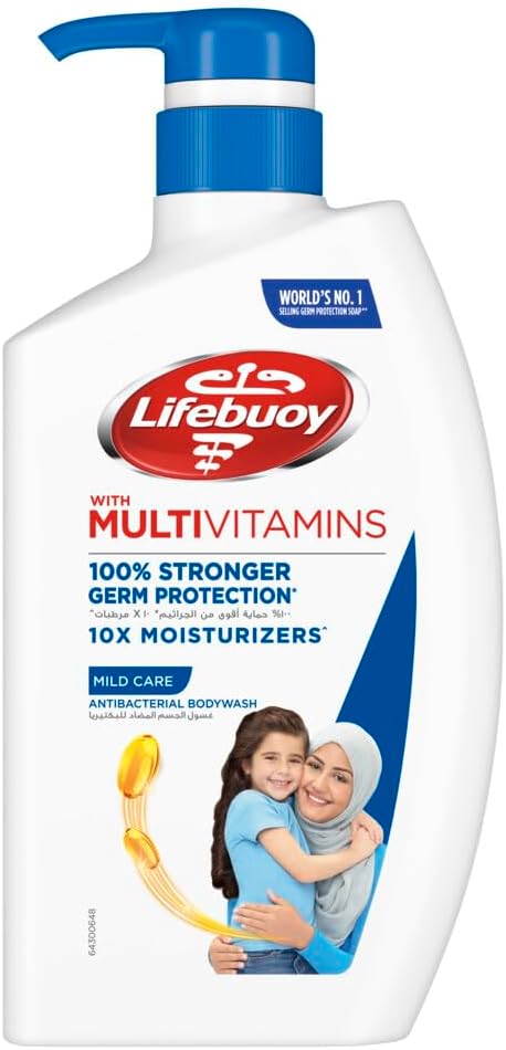 LIFEBUOY Antibacterial Body Wash, Mild Care, 100 percent stronger germ protection and hygiene with 10x Moisturizers, 500ml / 700ml