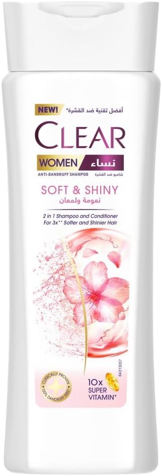 CLEAR 2in1 Shampoo & conditioner for women, anti dandruff shampoo, Soft & Shiny, for 3x** softer & shinier hair, 200ml