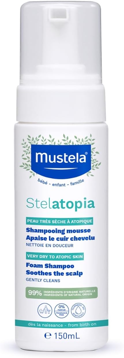 Mustela Stelatopia Eczema-Prone Skin Foam Shampoo for Newborn & Baby, Natural Avocado & Sunflower Oil 150ml