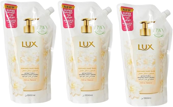 LUX Perfumed Liquid Hand Wash, Velvet Jasmine, with Almond Oil & Glycerin, for Fragrant, Soft and Clean Hands, 1000ml x 3