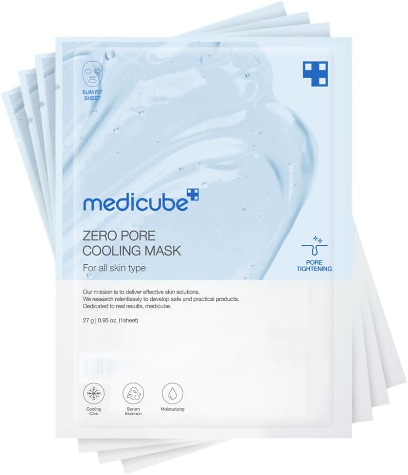 Medicube Zero Pore Cooling Mask | Pore Tightening & Sebum Control | Niacinamide, Adenosine & Quad Pore Care| Alcohol-Free Cooling Sheet Mask | Hydrating & Soothing | K-Beauty Skincare I 4 Packs Only