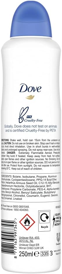 Dove 3 Pack of 250ml Women Original Anti-Perspirant Deodorant Spray Upto 48 Hour Protection