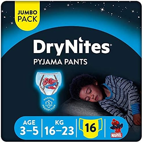 Huggies DryNites Pyjama Pants, 3-5 years, Bed Wetting Diaper, Boy, 16-23 kg, Jumbo Pack, 16 Pants
