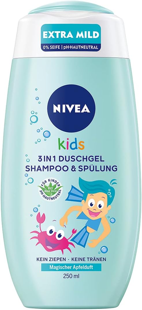Nivea Kids 3in1 Shower & Shampoo Bath, Bio Aloe Vera Apple Scent, 2x500ml