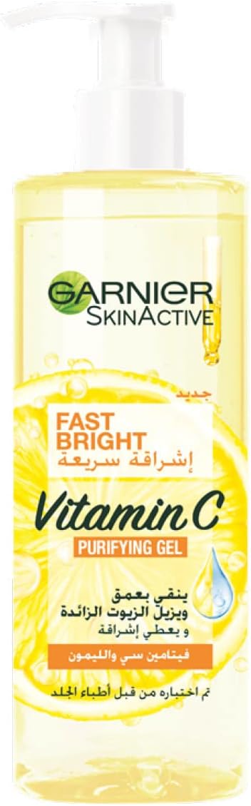 Garnier SkinActive Fast Bright Vitamin C Purifying and Brightening Gel Wash Cleanser For Excess Oils and Impurities Removal with 400 ml