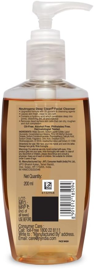 Neutrogena Deep Clean Facial Cleanser, 200ml