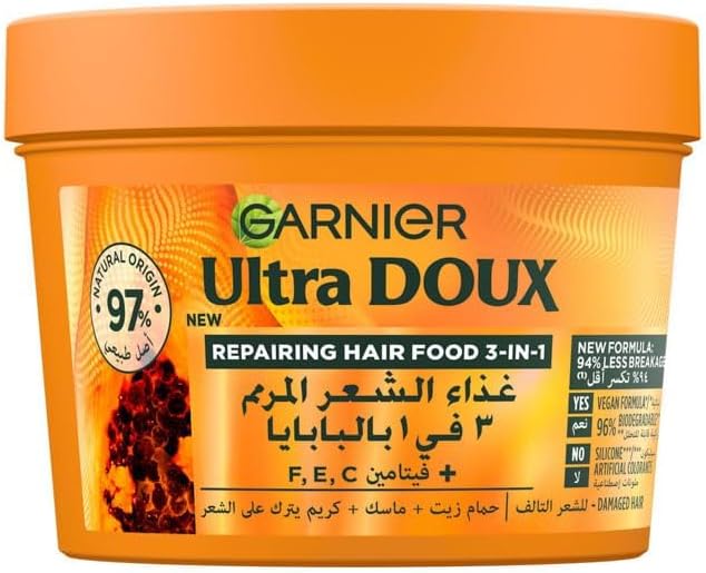 Garnier Ultra Doux Hair Food Repairing Papaya 3-in-1 Hair Mask For Damaged Hair 390ML