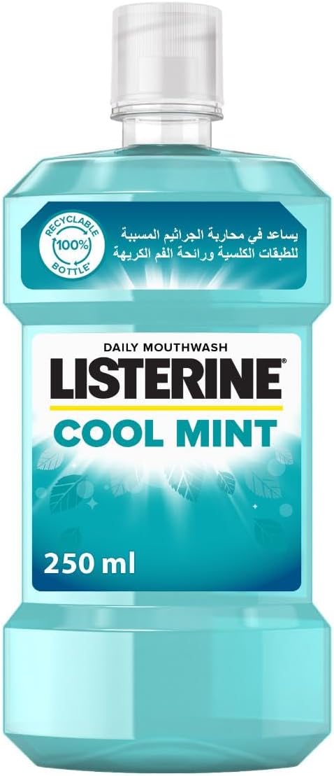 Listerine, Cool Mint Daily Mouthwash, Mint Flavour, kills 99% of germs that cause plaque and bad breath, when used twice daily, 250ml