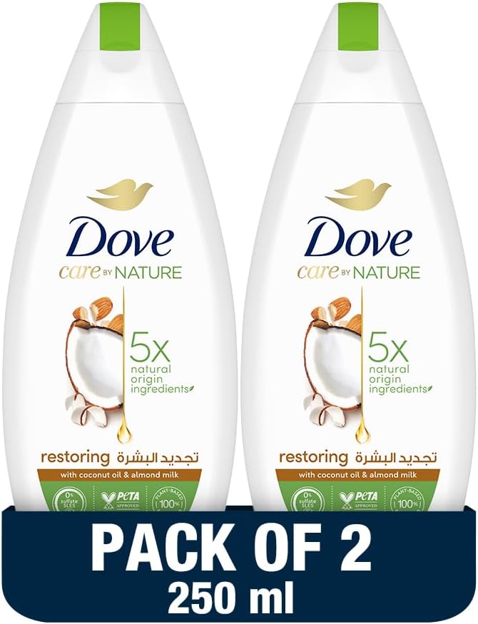 Dove Care by Nature RESTORING Body Wash, with renew blend technology, Coconut & Almond, with ¼ moisturizing cream, 250ml x 2