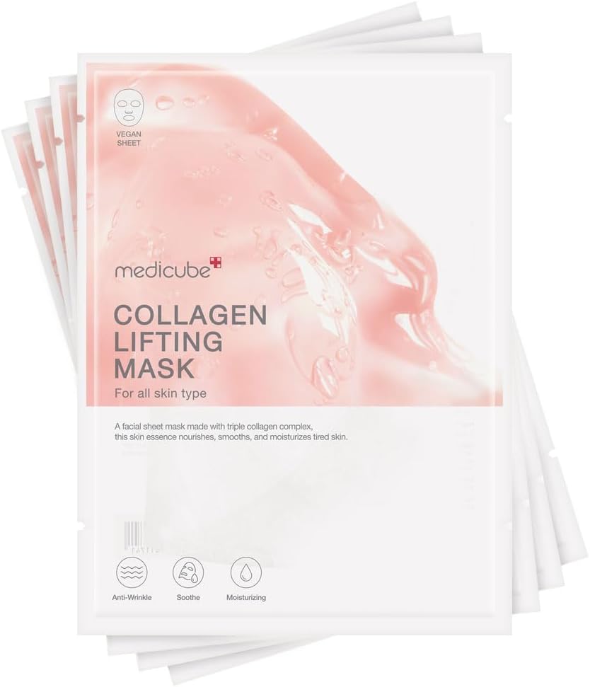 Medicube Collagen Lifting Mask | Hydrating, Radiance-Boosting & Firming Facial Mask | Triple Collagen Complex | Anti-Aging & Elasticity Boost | K-Beauty Skincare | 4 Packs Only