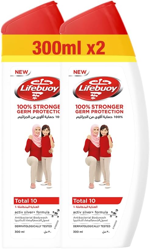 LIFEBUOY Antibacterial Body Wash, Total 10, for 100% stronger germ protection* & hygiene, 300ml x 2