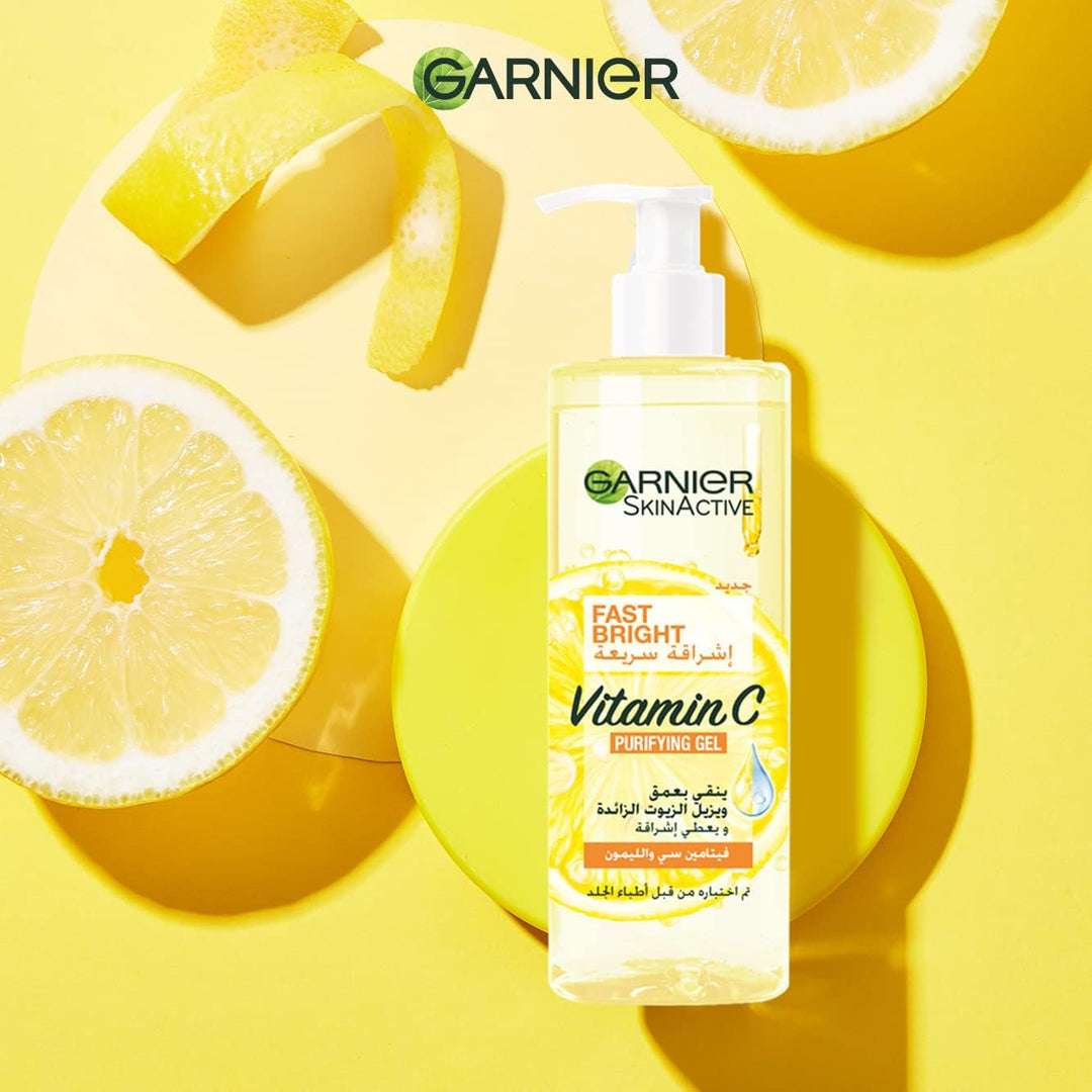 Garnier SkinActive Fast Bright Vitamin C Purifying and Brightening Gel Wash Cleanser For Excess Oils and Impurities Removal with 400 ml
