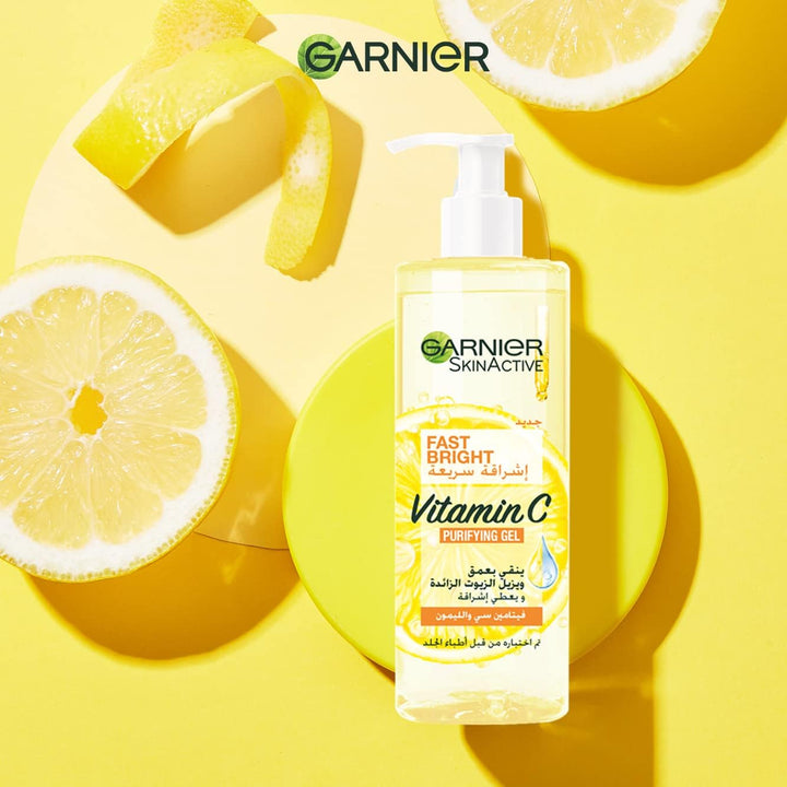 Garnier SkinActive Fast Bright Vitamin C Purifying and Brightening Gel Wash Cleanser For Excess Oils and Impurities Removal with 400 ml