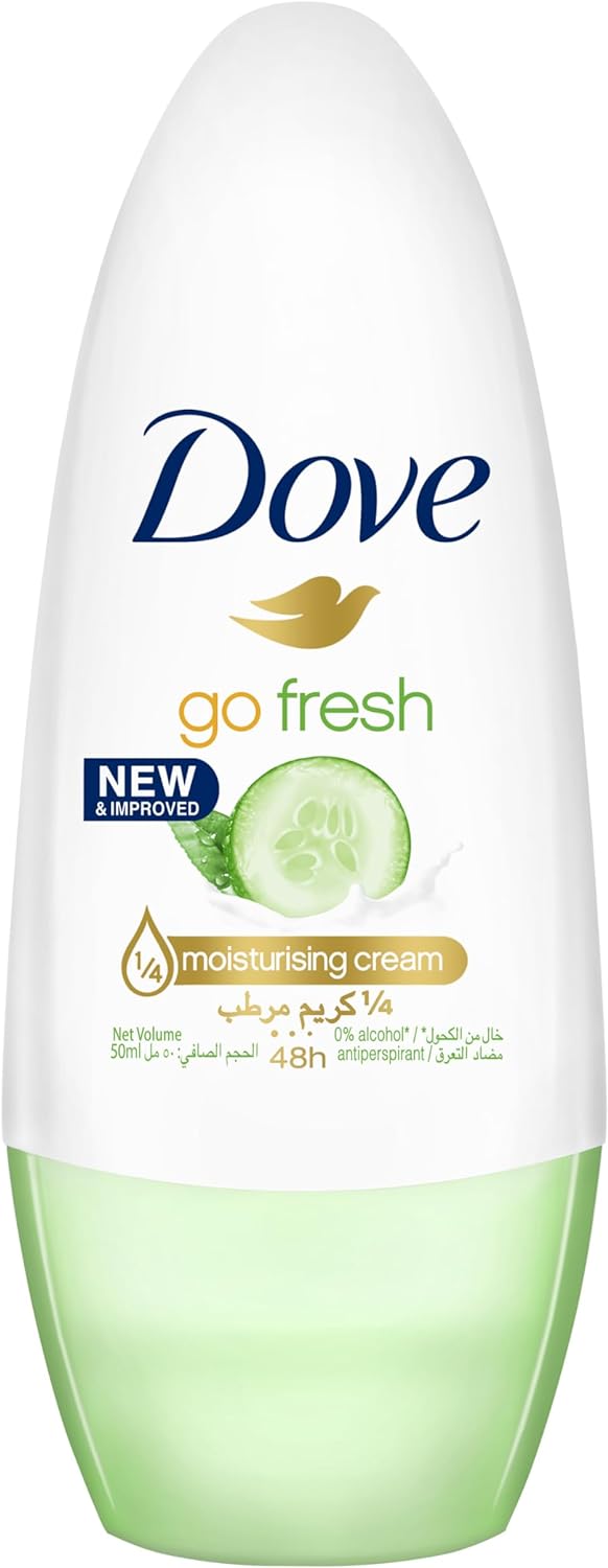Dove Go Fresh, Antiperspirant Deodorant Roll-On, for 48 hour protection, Cucumber & Green Tea, alcohol free with ¼