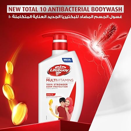 LIFEBUOY Antibacterial Body Wash, Total 10, for 100% stronger germ protection* & hygiene, 500ml / 700ml