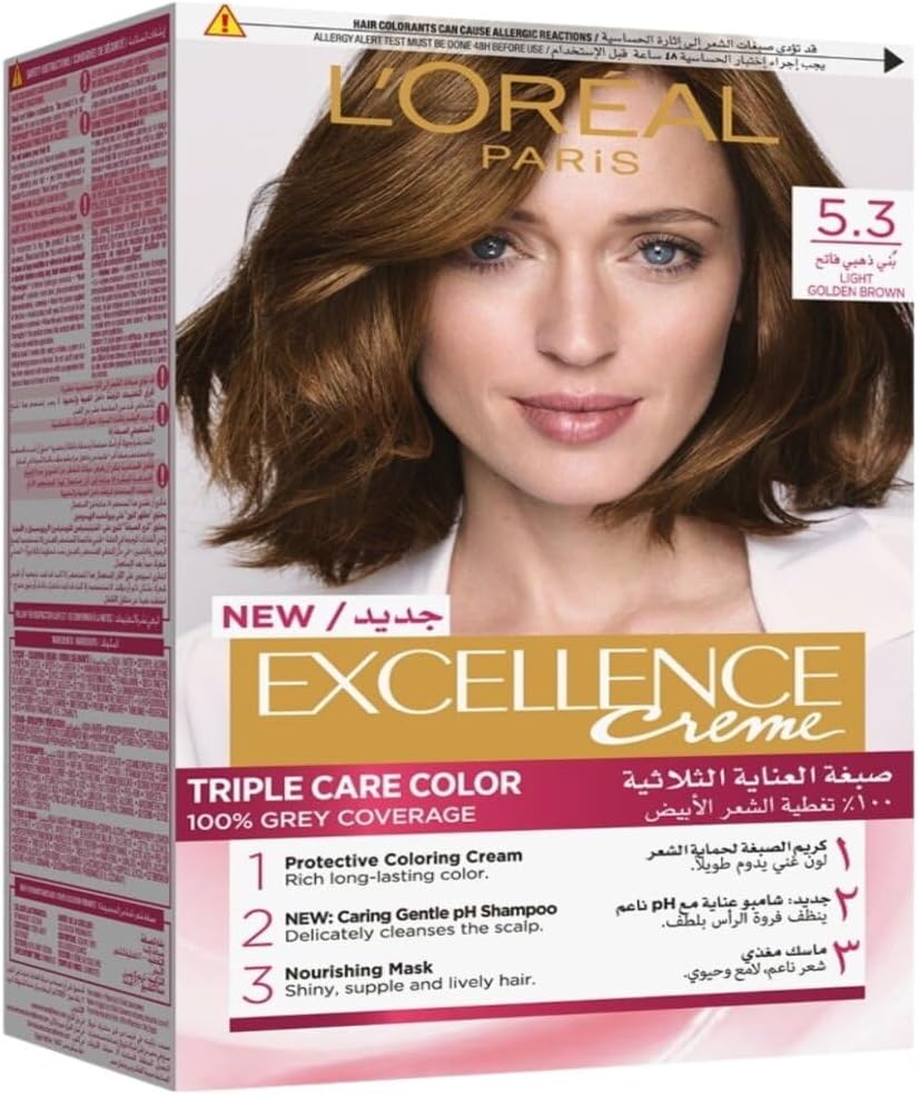 L’Oréal Paris Excellence Crème Permanent Hair Color, 5.3 Light Golden Brown