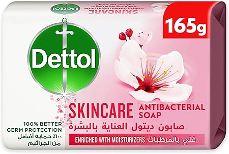 Dettol Skincare Anti-Bacterial Bathing Soap Bar for effective Germ Protection & Personal Hygiene, Protects against 100 illness causing germs, Rose & Sakura Blossom Fragrance, 120g / 165g