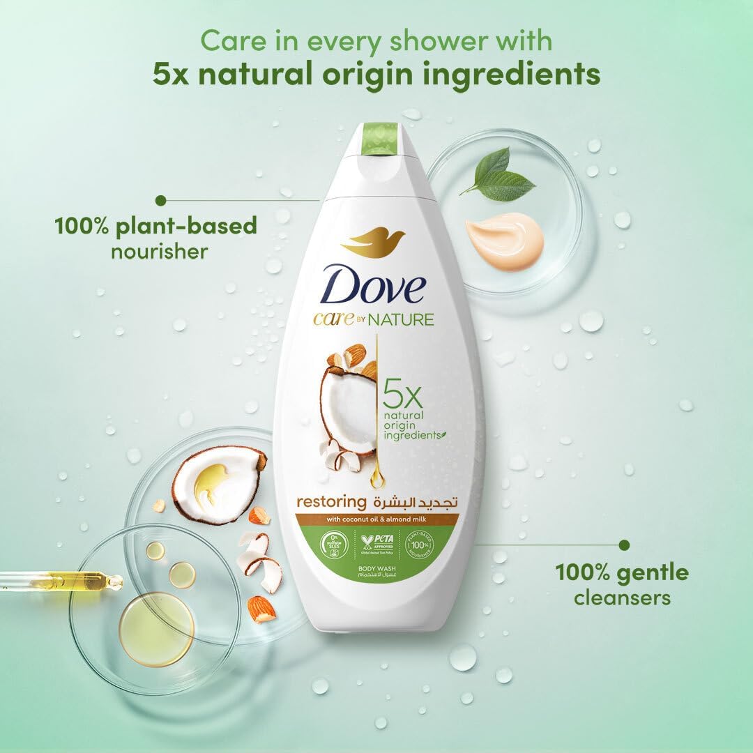 Dove Care by Nature RESTORING Body Wash, with renew blend technology, Coconut & Almond, with ¼ moisturizing cream, 250ml x 2