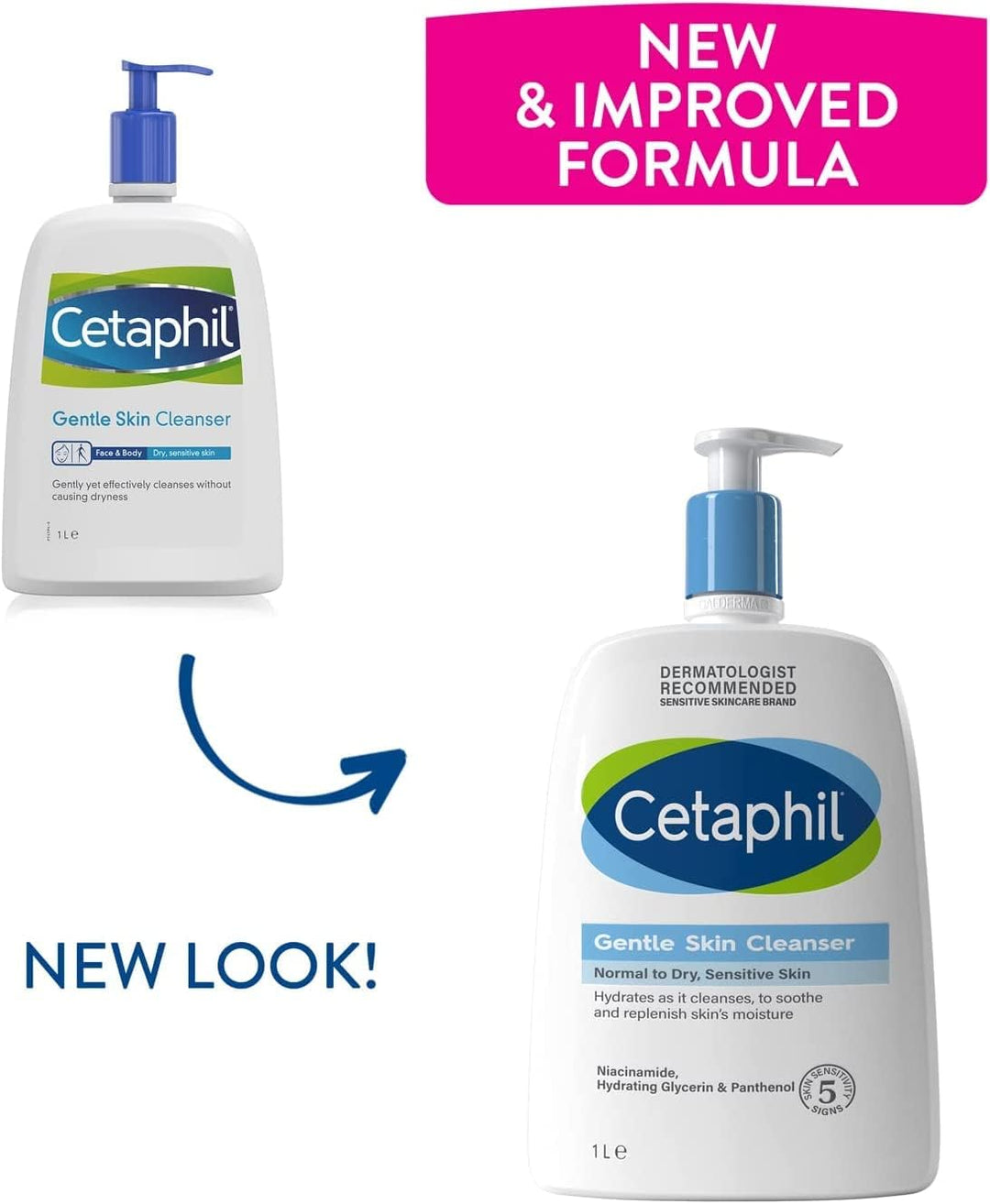 CetaPhil Gentle Skin Cleanser, 1L, Face & Body Wash, For Normal To Dry Sensitive Skin, With Niacinamide & Glycerin, Soap Free
