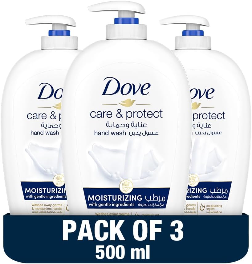 Dove Care & Protect Moisturizing Hand Wash, 100% sensitive skin friendly, Original, with ¼ moisturizing cream, 500ml x 3