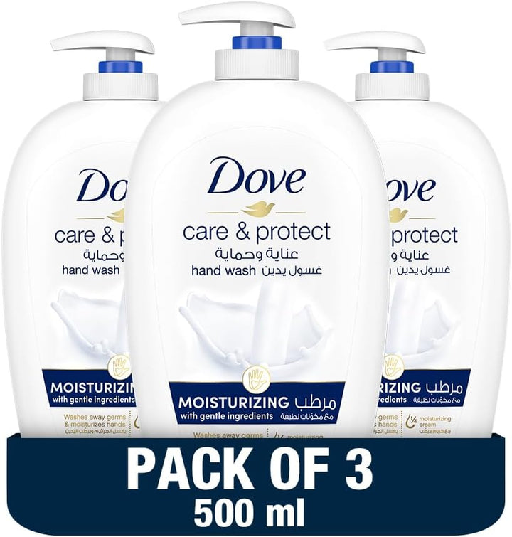 Dove Care & Protect Moisturizing Hand Wash, 100% sensitive skin friendly, Original, with ¼ moisturizing cream, 500ml x 3