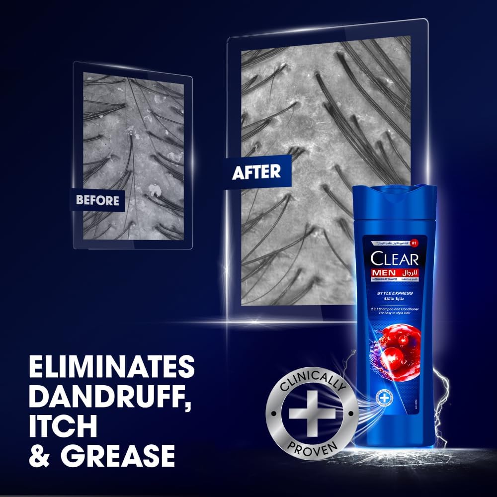 CLEAR 2in1 Shampoo & conditioner for men, anti dandruff shampoo, Style Express, 100% dandruff-free hair^ & nourished scalp, 400ml