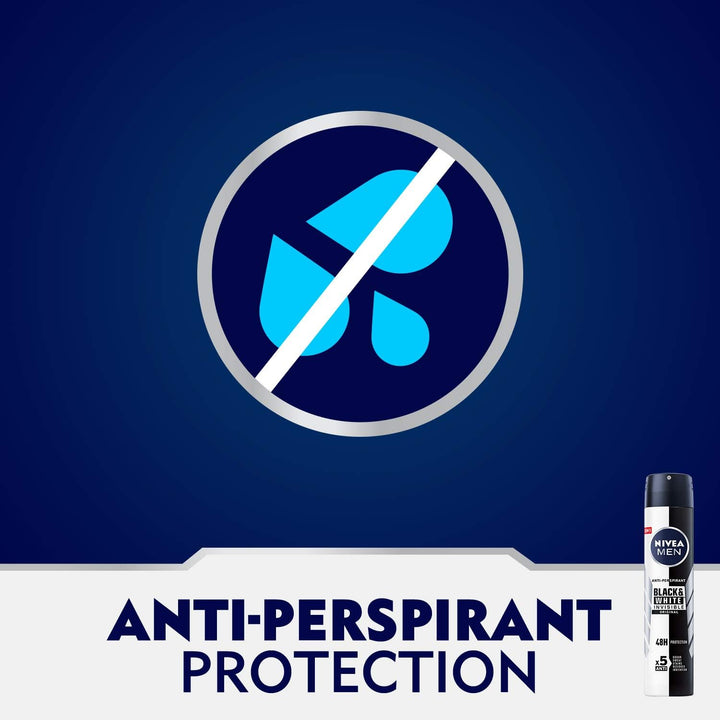 Nivea MEN Antiperspirant Spray for Men, Black & White Invisible Protection Original, 150ml