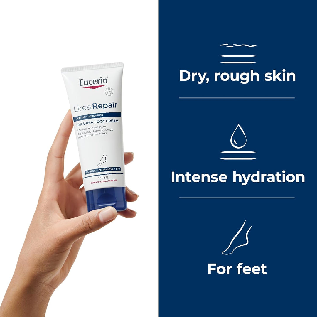 Eucerin UreaRepair Plus 10% Urea Foot Cream with Ceramide, Smoothes Callouses and Thickened Heels, Feet Care for Very Dry, Suitable for Mature & Diabetic Skin, 100ml