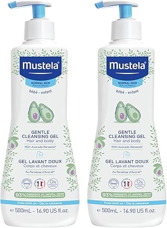 Mustela Gentle Cleansing Gel, Baby Hair & Body Wash, with Natural Avocado 16.90 Fl Oz, Pack of 2