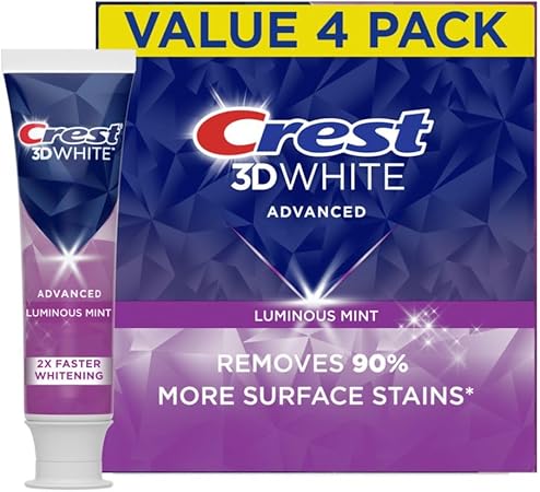 Crest 3D White Toothpaste, Advanced Luminous Mint, Teeth Whitening Toothpaste, 3.7 Oz (Pack of 4)