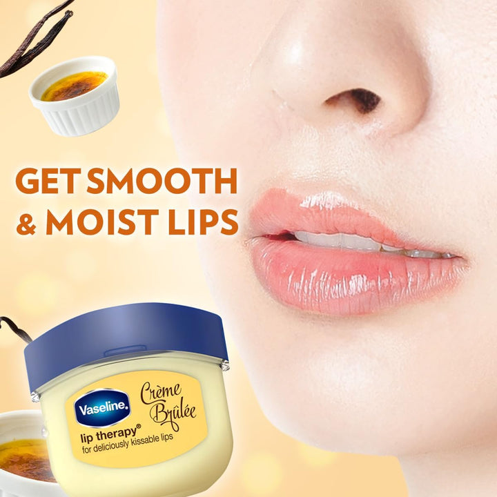 Vaseline Lip Care Crème Brulee Lip Balm Tub With Pure Jelly & Crème Brulee For Deliciously Kissable Lips| Nourishes & Protects Lips|