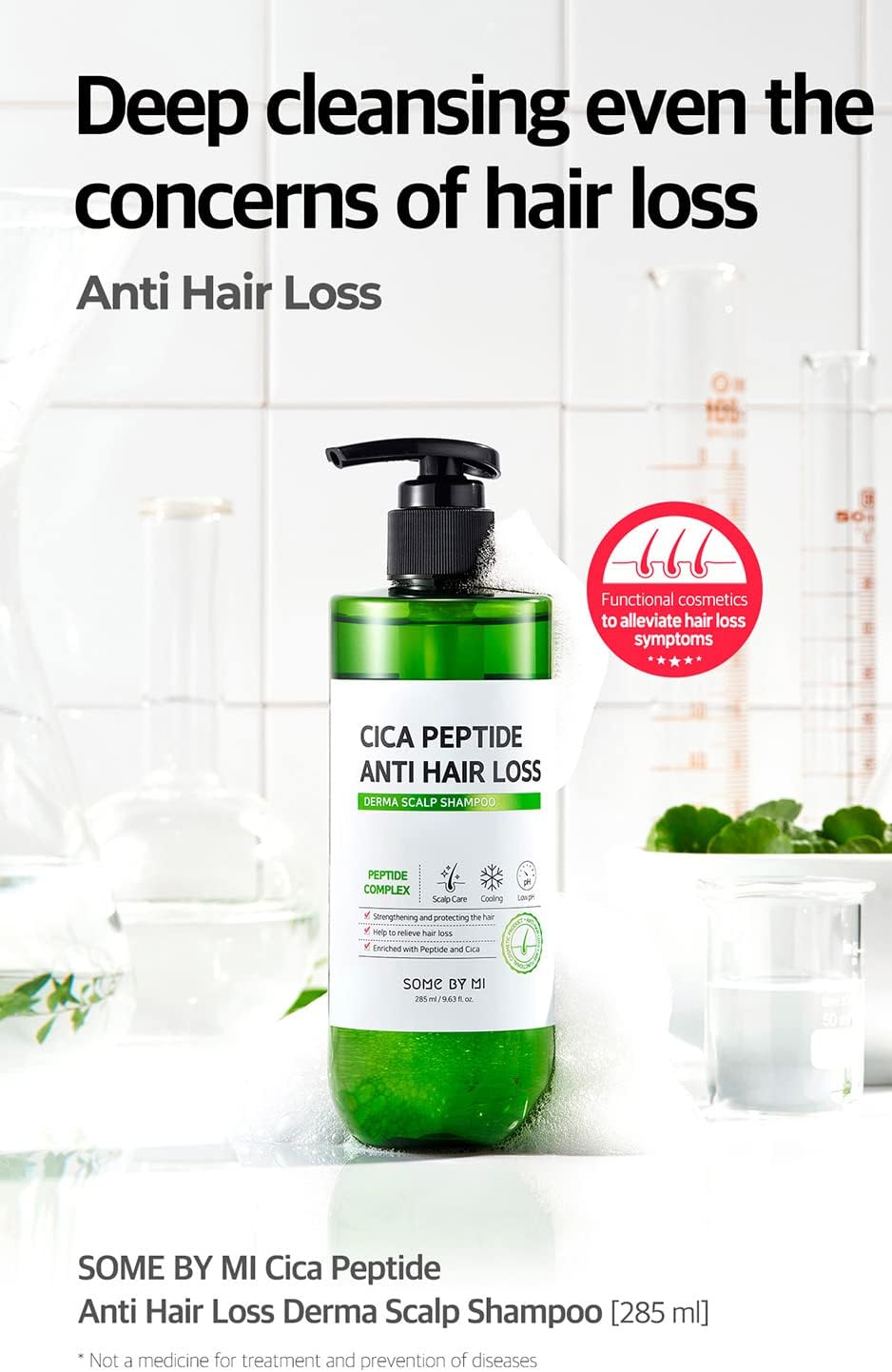 Some By Mi CICA Peptide Anti-Hairloss Shampoo | 285ml | For Strengthening & Protecting The Hair | Help To Relieve Hair Loss | Enriched With Peptide & Cica