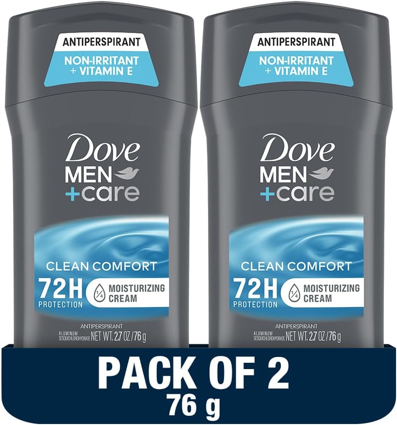 Dove Men+ Care Antiperspirant Deodorant Stick, 72H Protection, Clean Comfort, Vitamin E & Moisturizer, 76g x 2